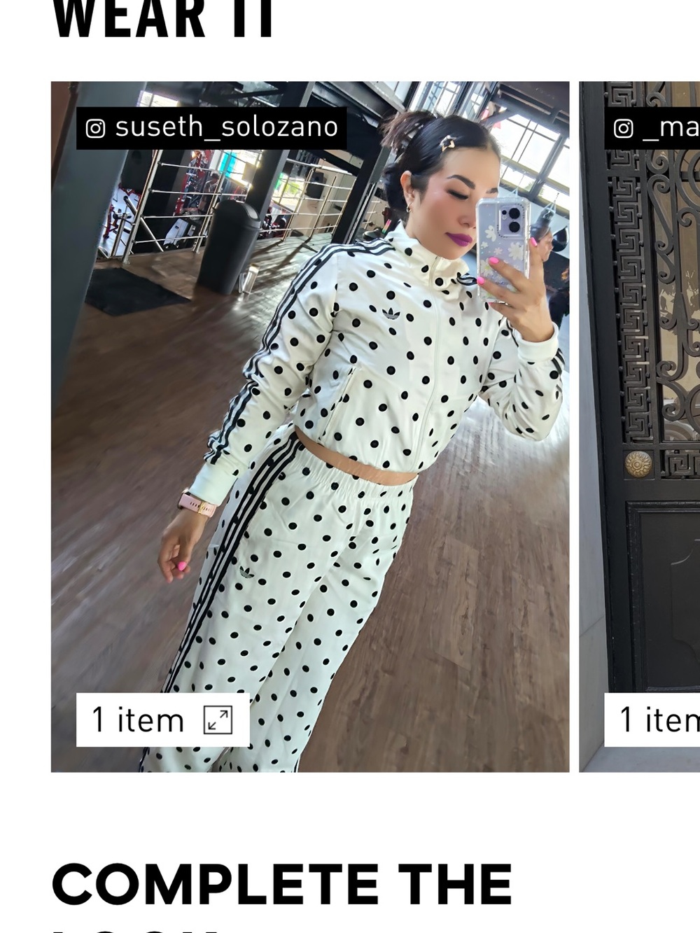 adidas Cream Wide-Leg Polka Dot Track Pants with Black Stripes - Picture 3 of 3